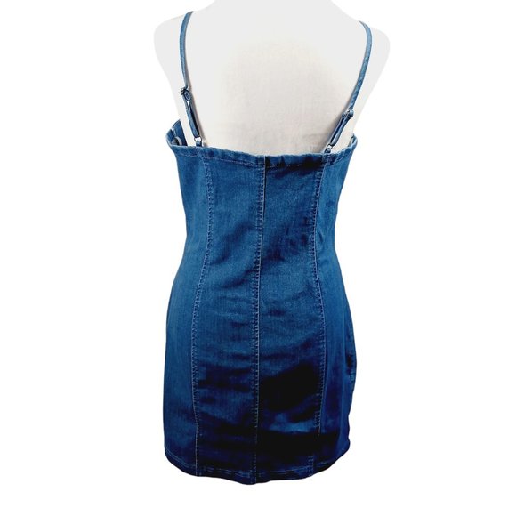 Iris, Denim, Y2K Cut Out Mini Dress, Stretch Denim, Tag Says XL, but is M-L - Picture 3 of 13